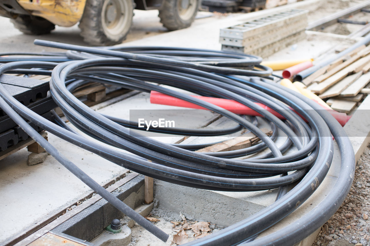 Power cables on street during city reconstruction