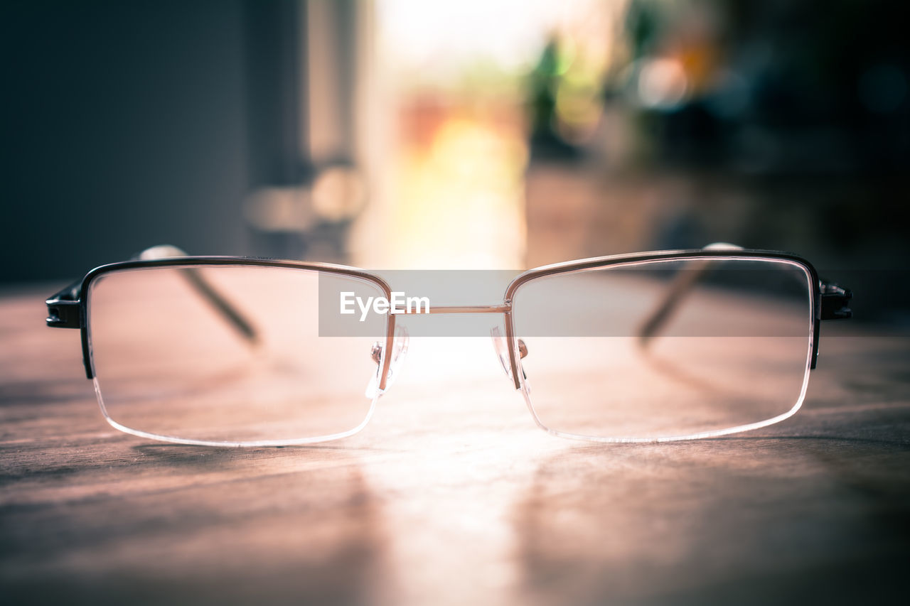 High angle view of eyeglasses on table