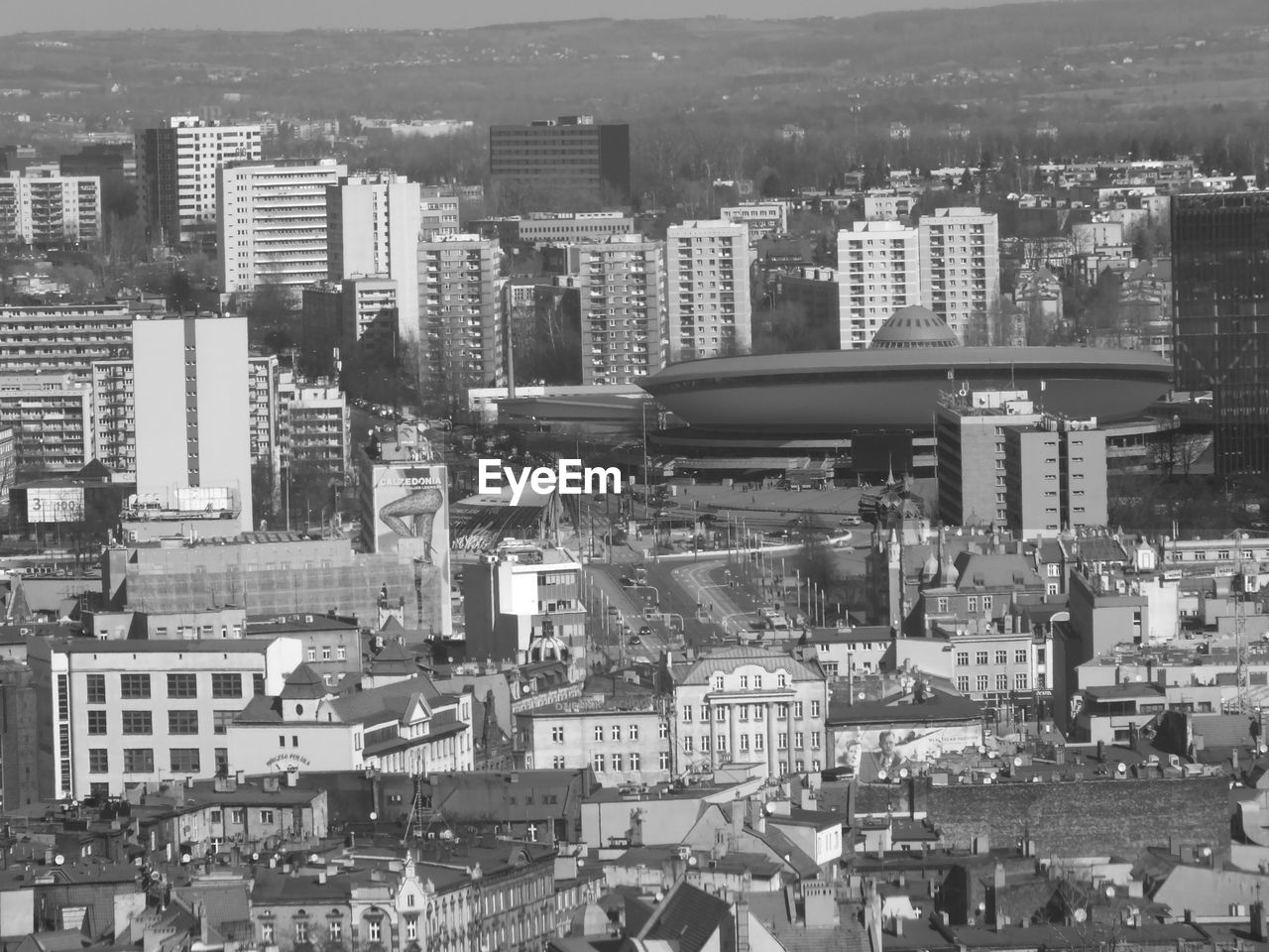 High angle view of buildings in city