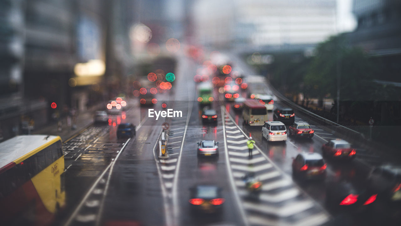 high angle view of traffic on street in city at night