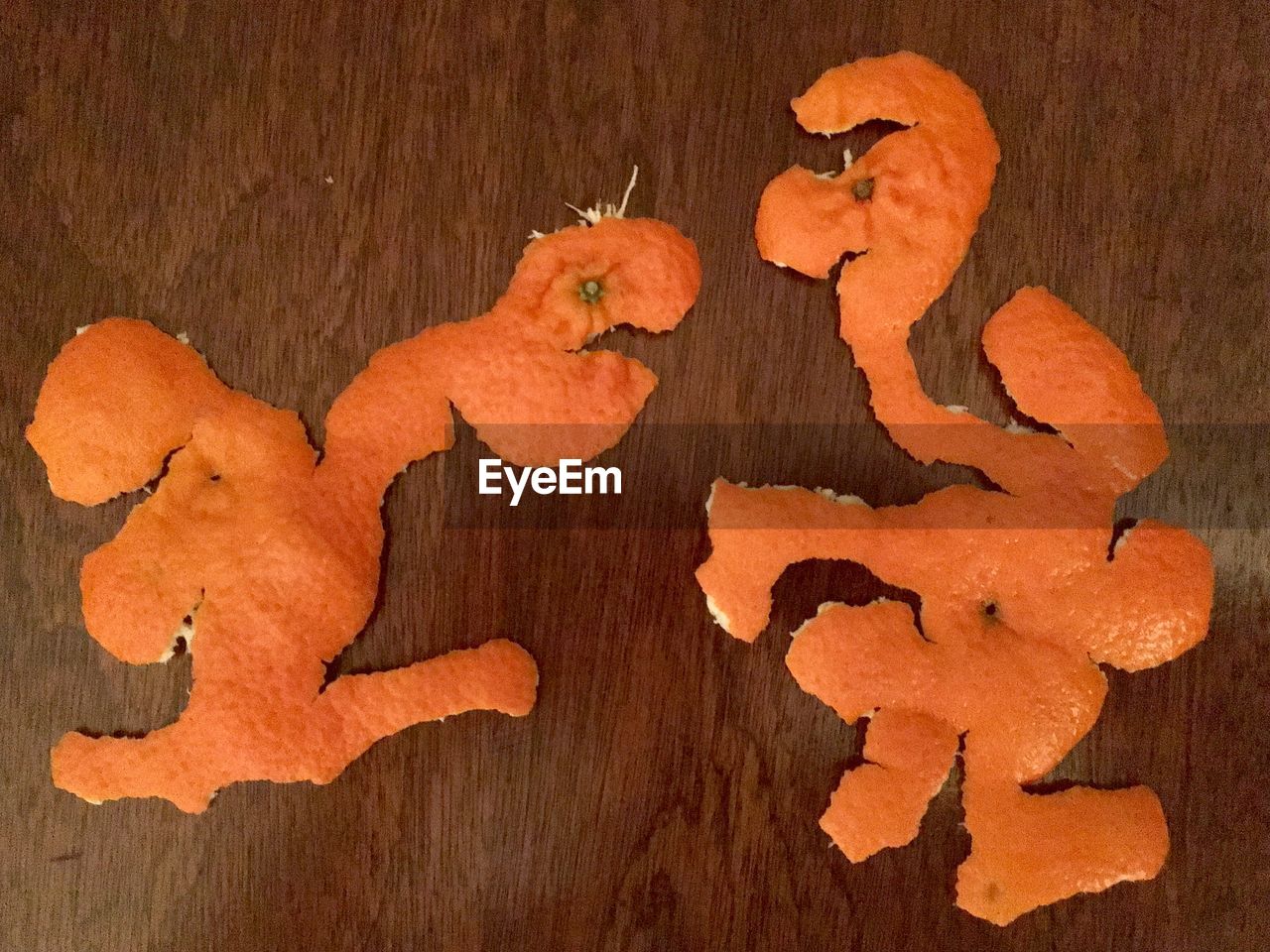 High angle view of orange peels on table