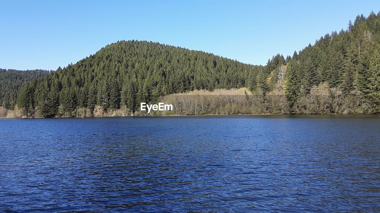 SCENIC VIEW OF LAKE BY MOUNTAIN AGAINST SKY