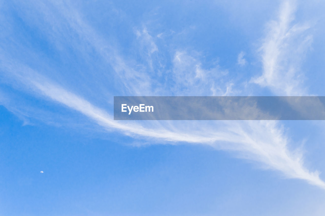 LOW ANGLE VIEW OF VAPOR TRAIL AGAINST BLUE SKY