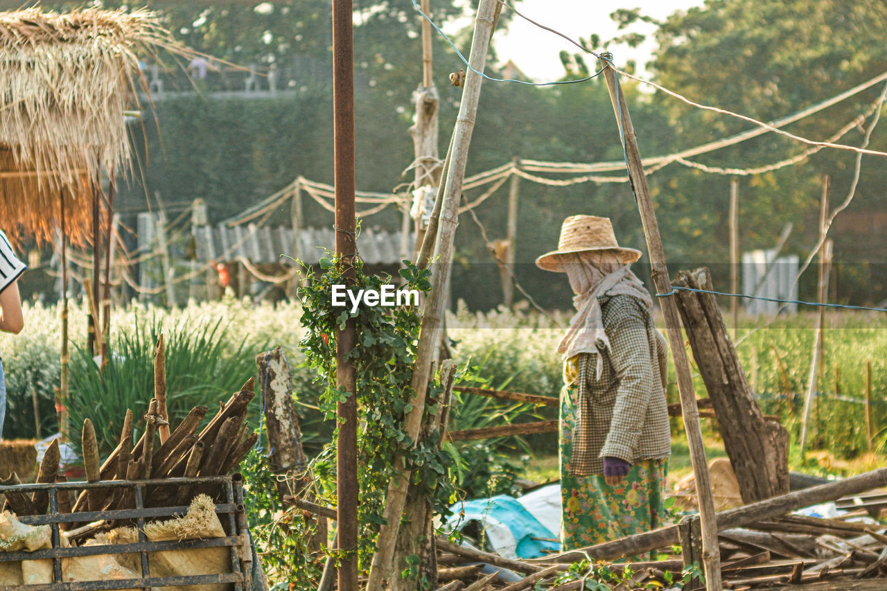 Panoramic shot of person on farm