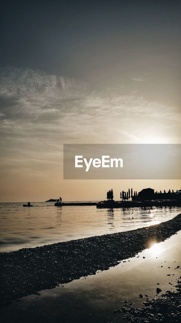 SCENIC VIEW OF SEA AT SUNSET