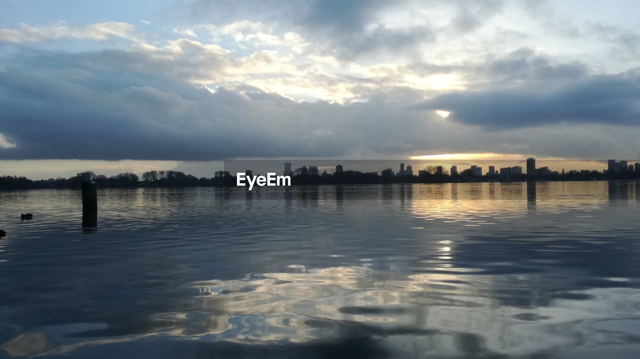 VIEW OF LAKE AGAINST SKY DURING SUNSET