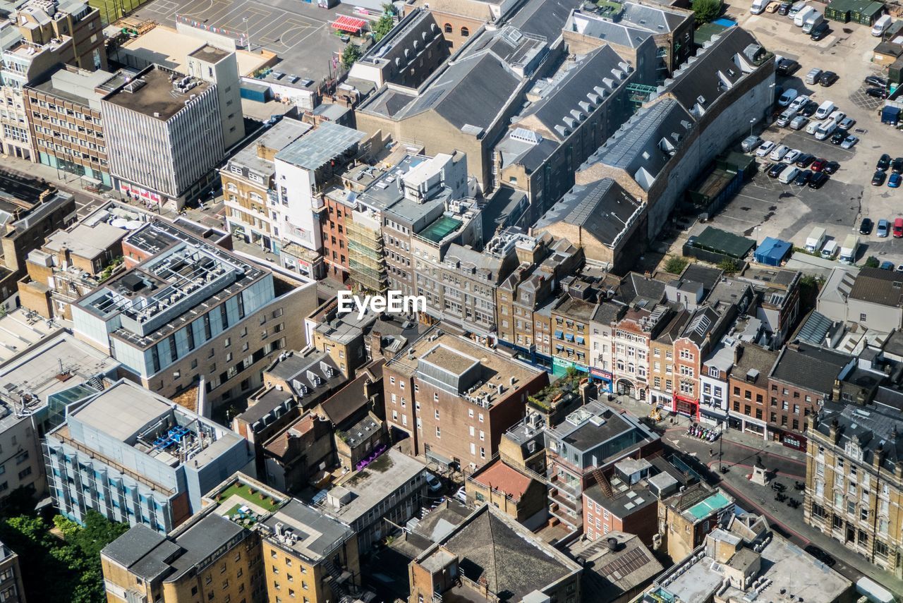 High angle view of buildings in city