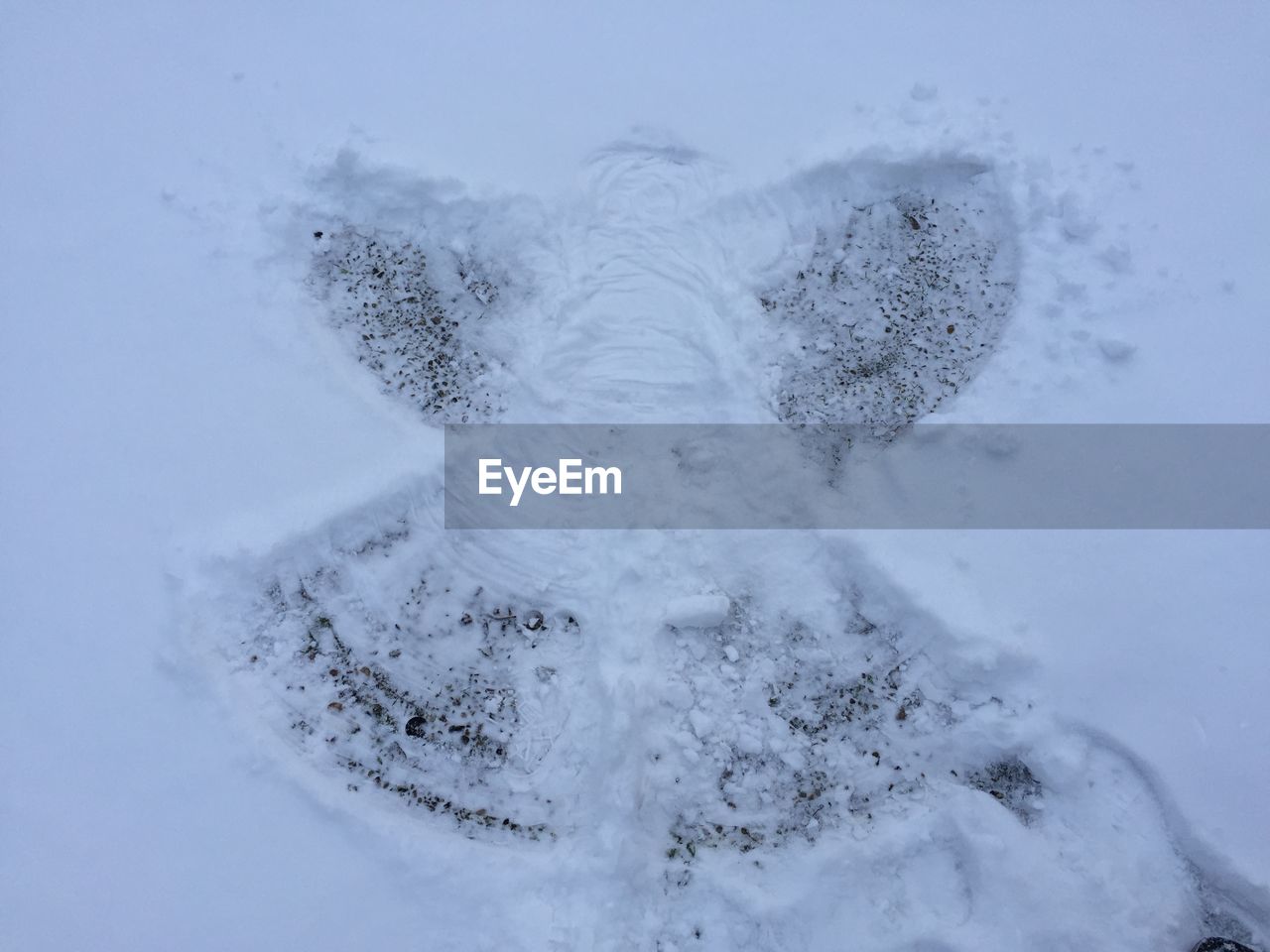 High angle view of snow angle markings in snow