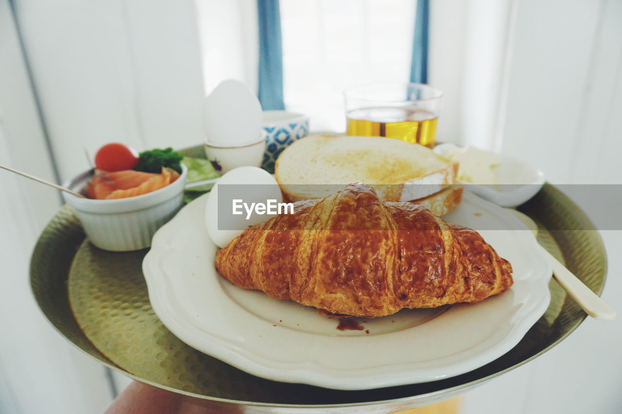 Close-up of breakfast served on table