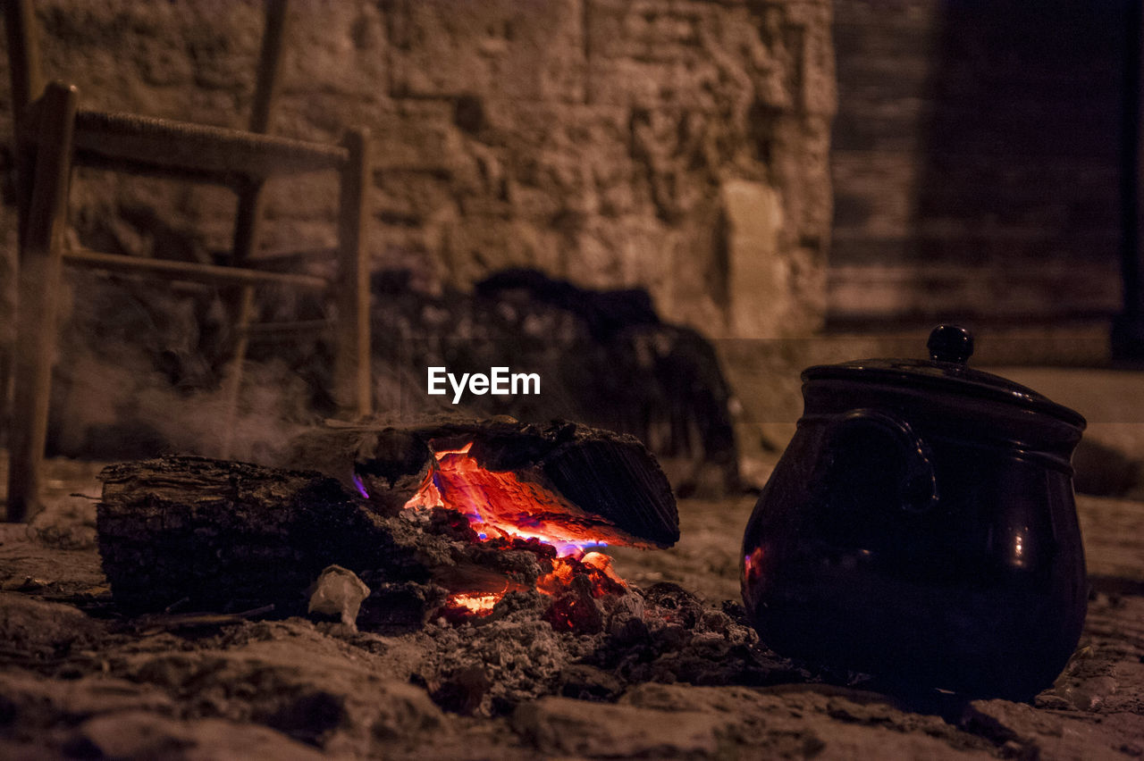 Ancient cook site with fire in matera