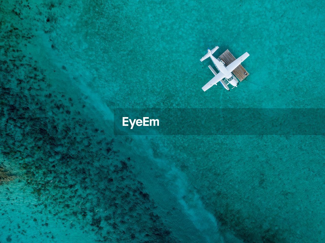 Aerial view of seaplane on sea