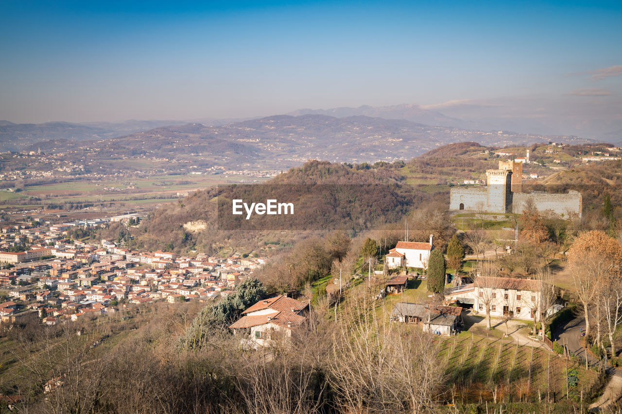 High angle view of townscape against sky