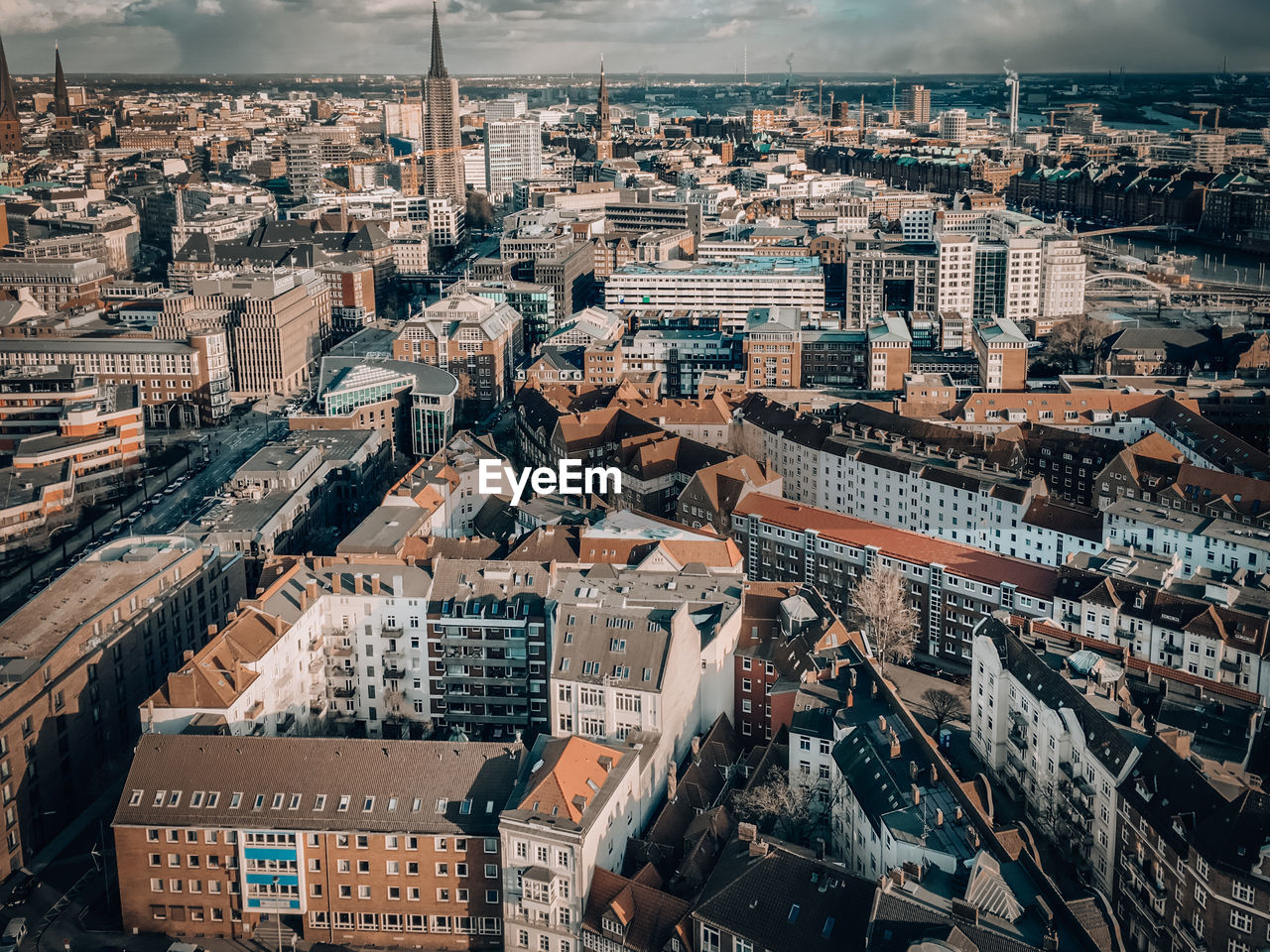 High angle view of buildings in city