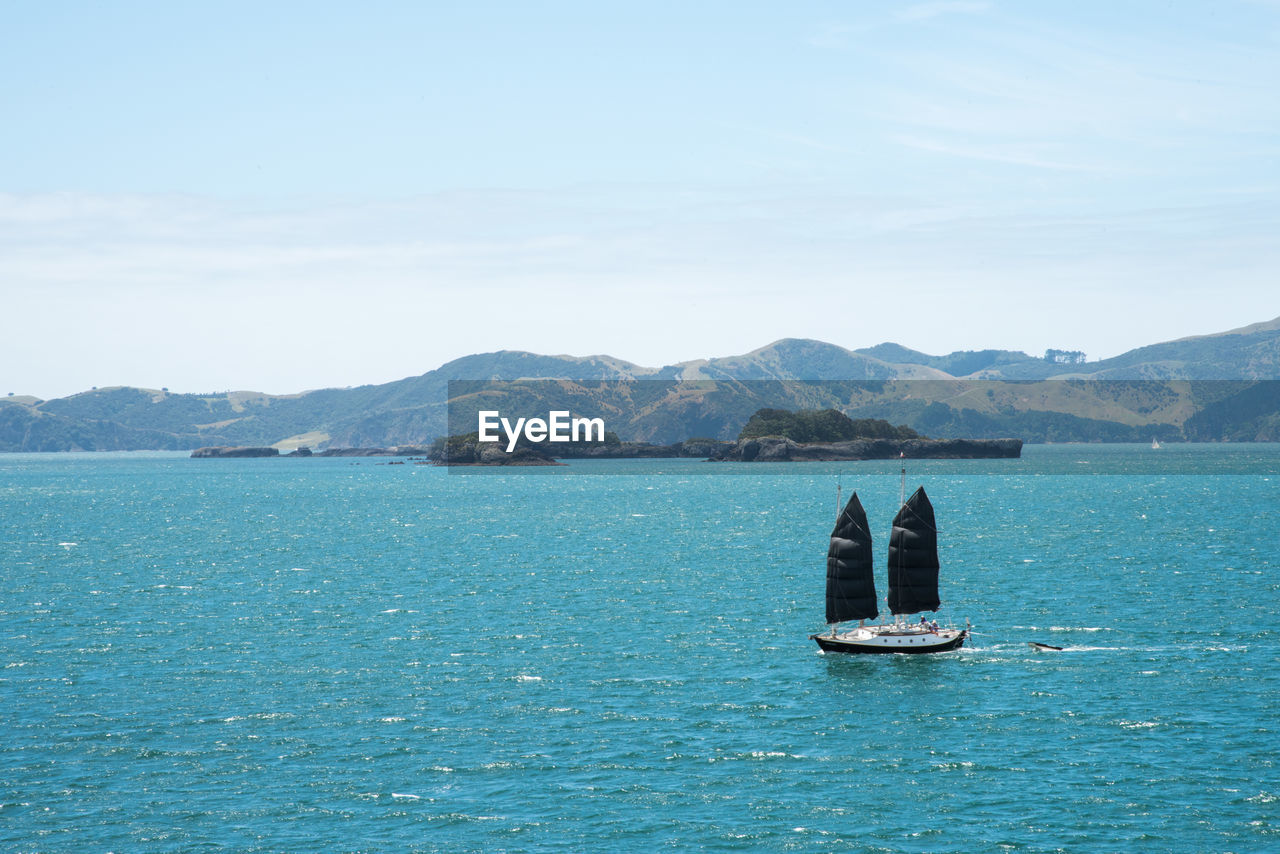 Sailboat in sea against sky