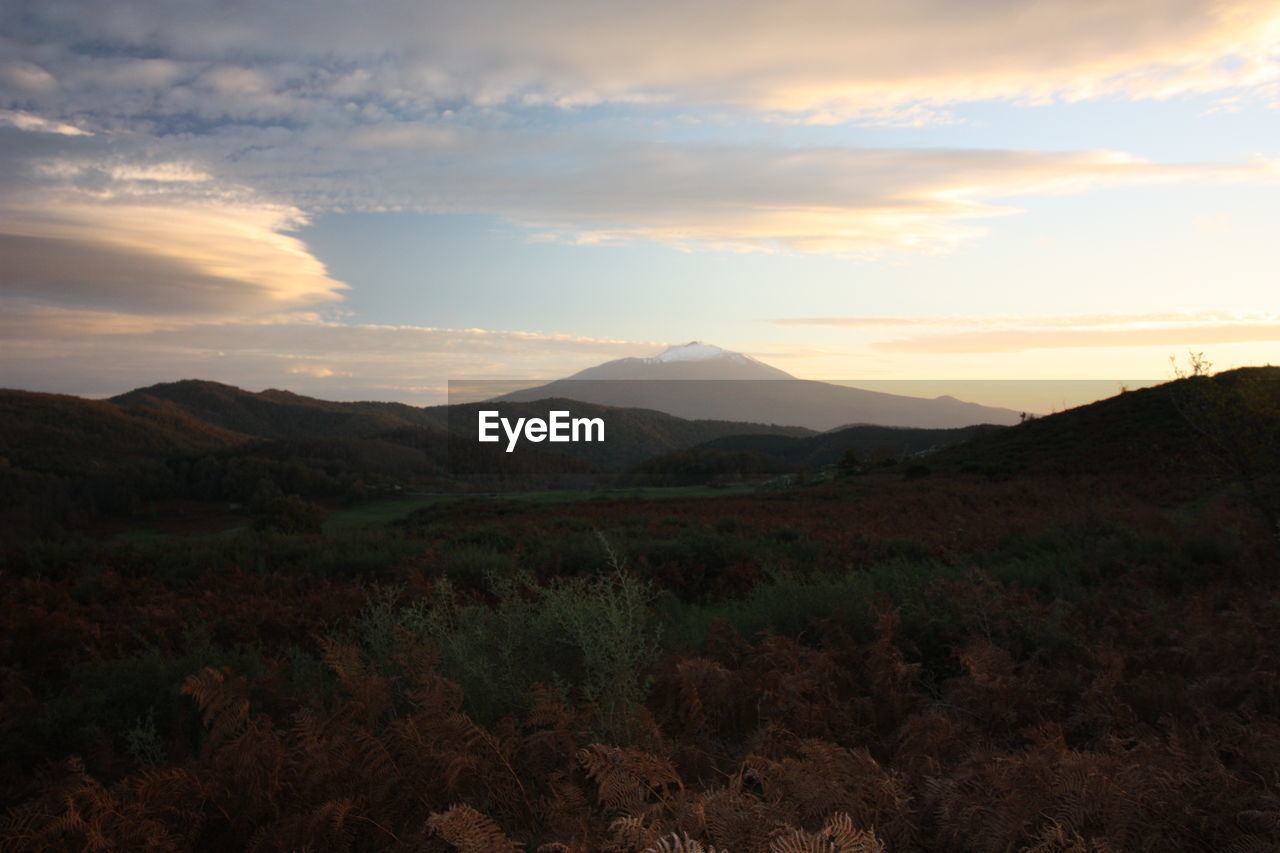 SCENIC VIEW OF LANDSCAPE AGAINST SKY DURING SUNSET