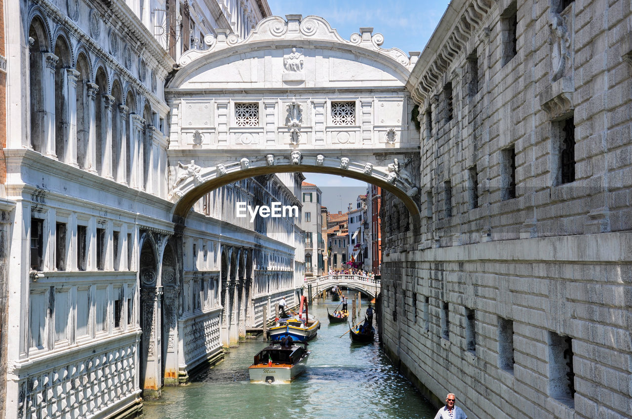 Arch bridge over canal in city