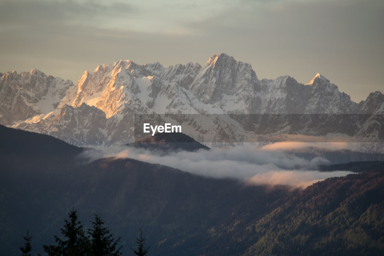 Scenic view of snowcapped mountains against sky