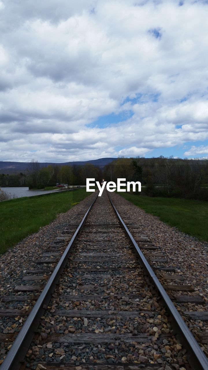 Distant train on railroad track