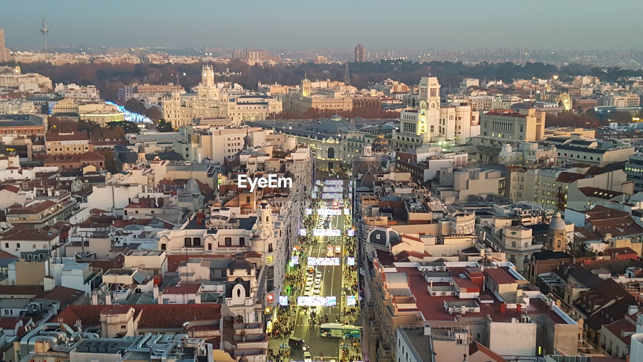 High angle view of townscape against sky