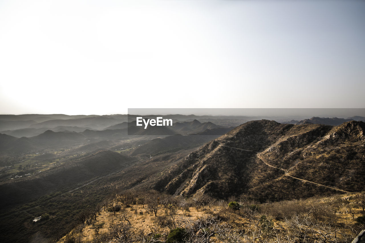 Scenic view of mountains against clear sky