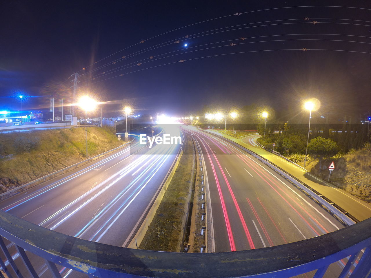 light trails on road at night