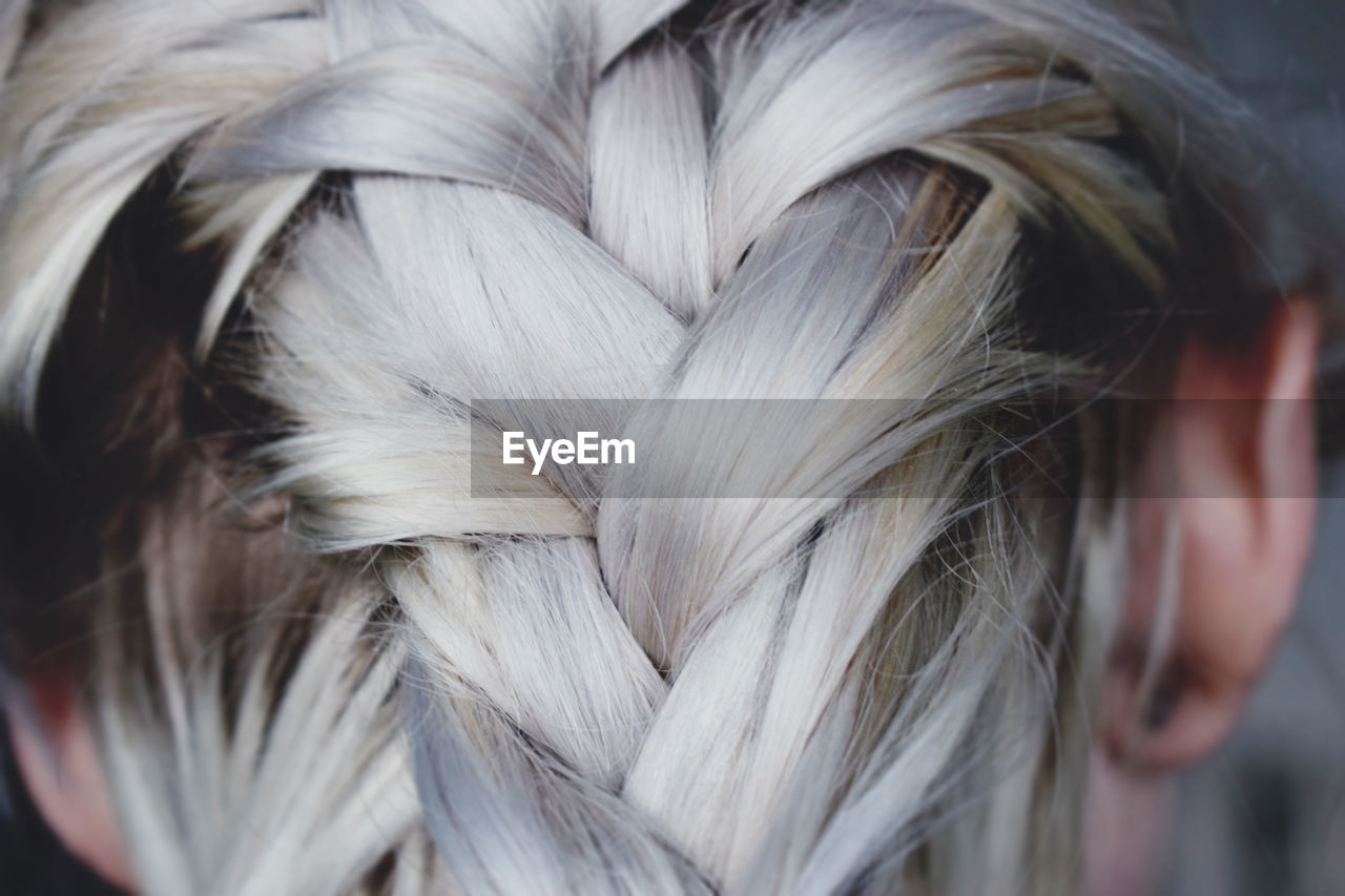 Rear view of woman head with braids