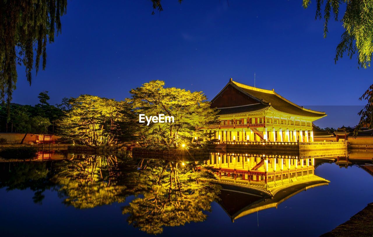 REFLECTION OF BUILDING IN LAKE