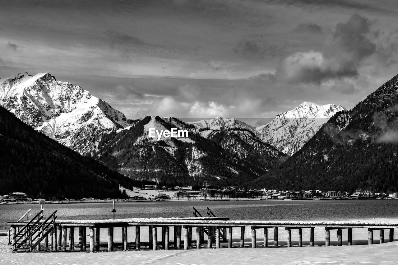 Scenic view of snowcapped mountains against sky