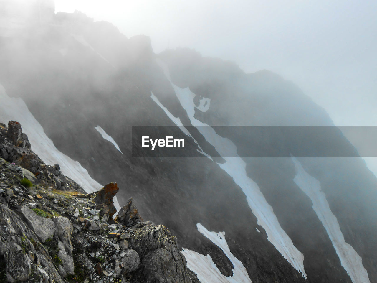 Scenic view of rocky mountains during winter