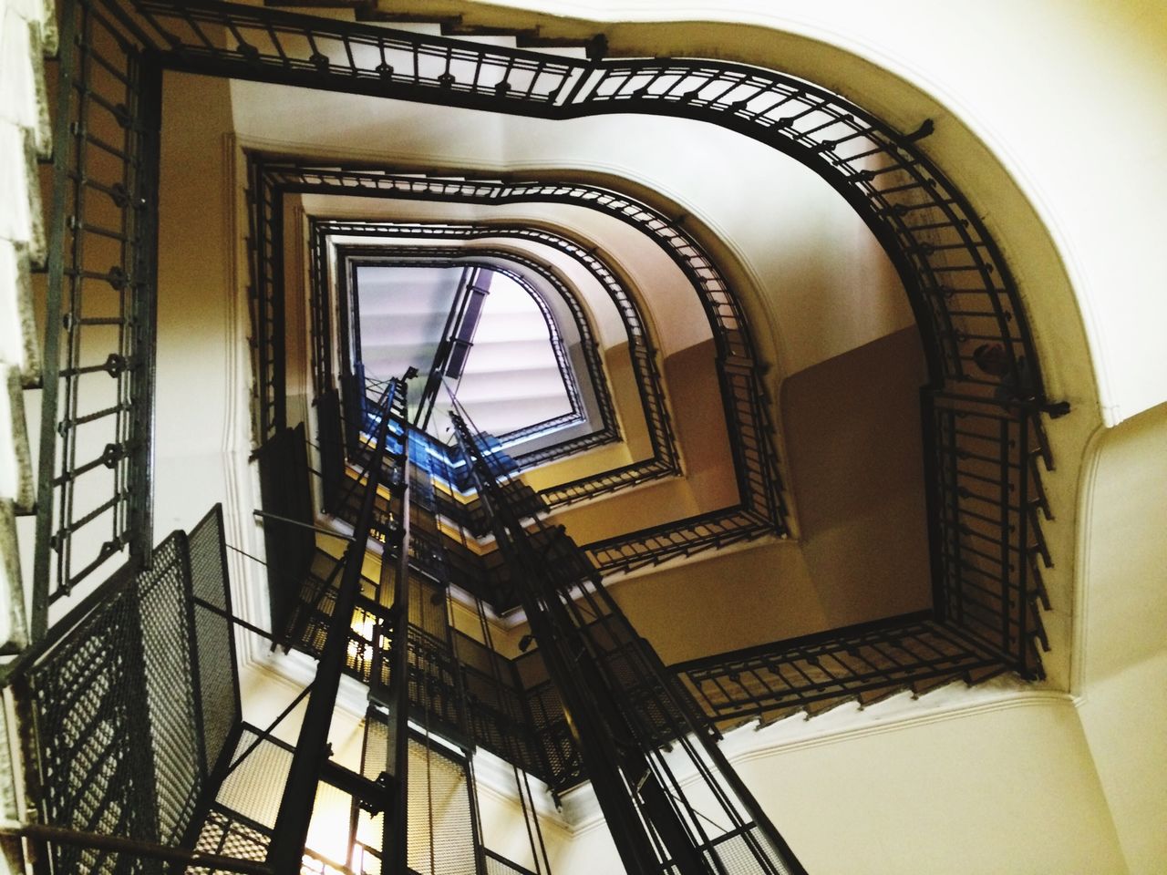 Directly below shot of staircases