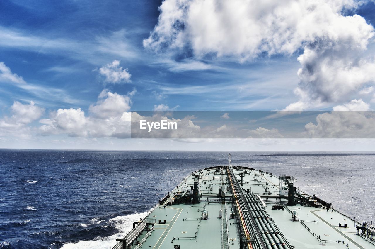 High angle view of ship on sea against sky