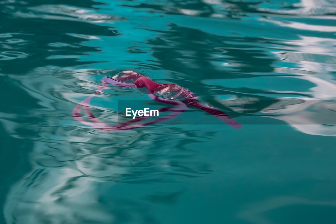 High angle view of swimming goggles in swimming pool