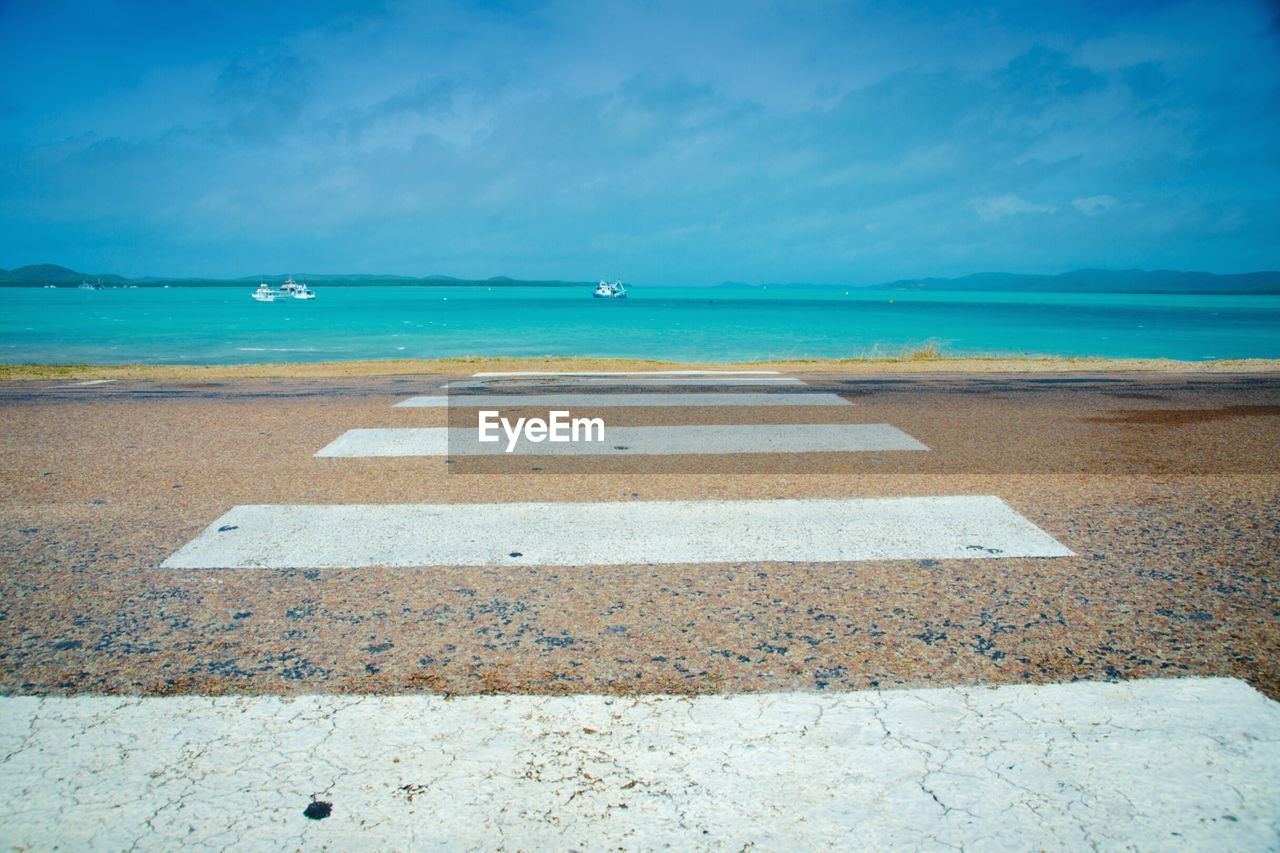 Footpath by sea against sky