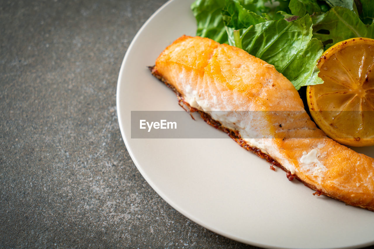 high angle view of food in plate on table