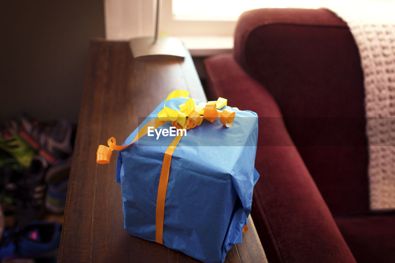 Close-up of gift boxes on table at home