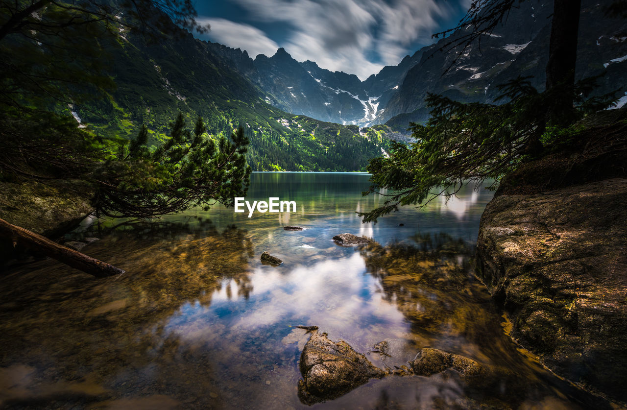 Scenic view of lake with reflection against mountain