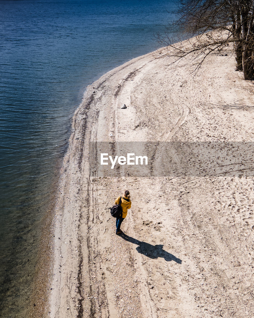 High angle view of a woman on beach