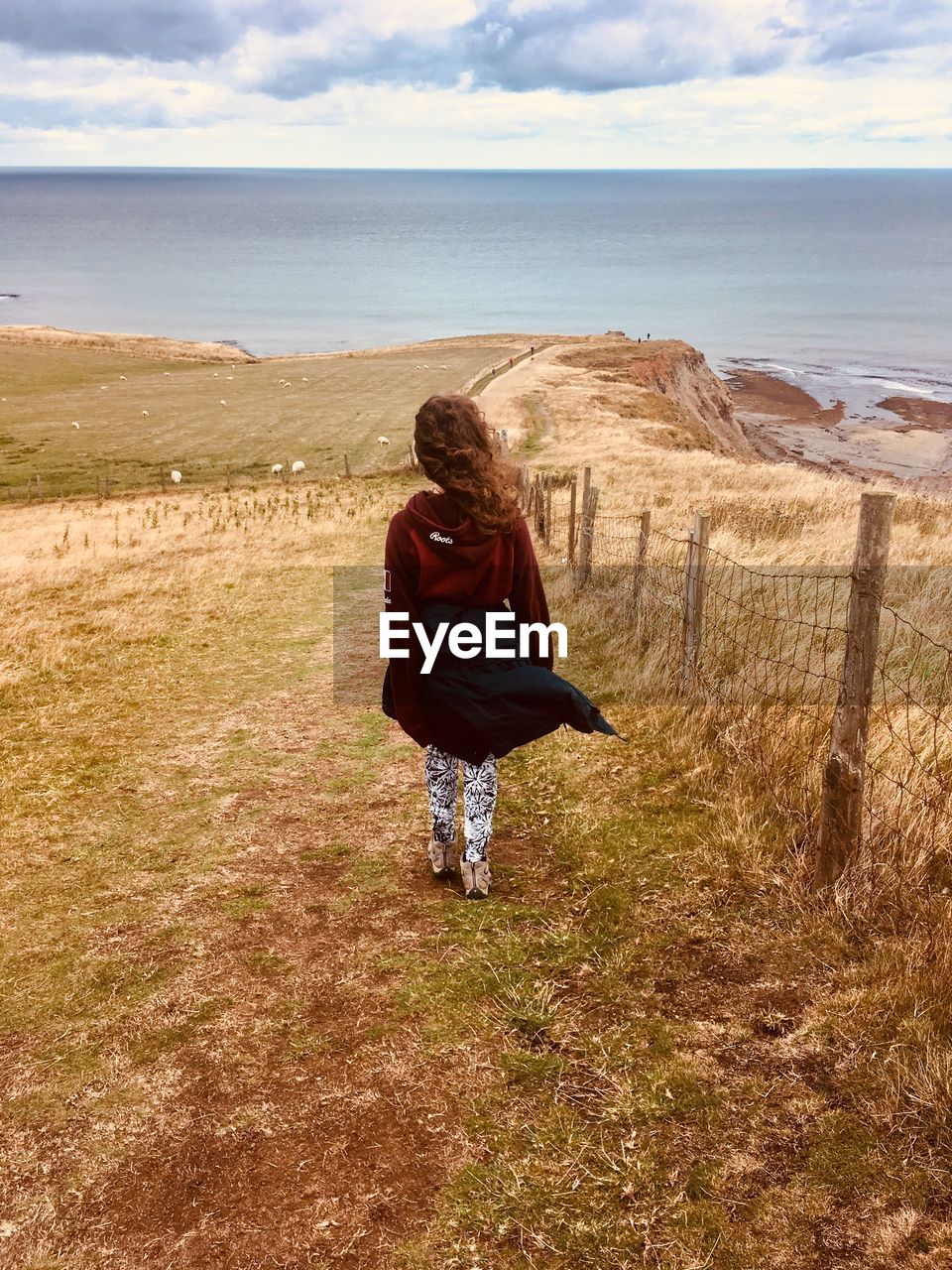 Rear view of woman looking at sea against sky