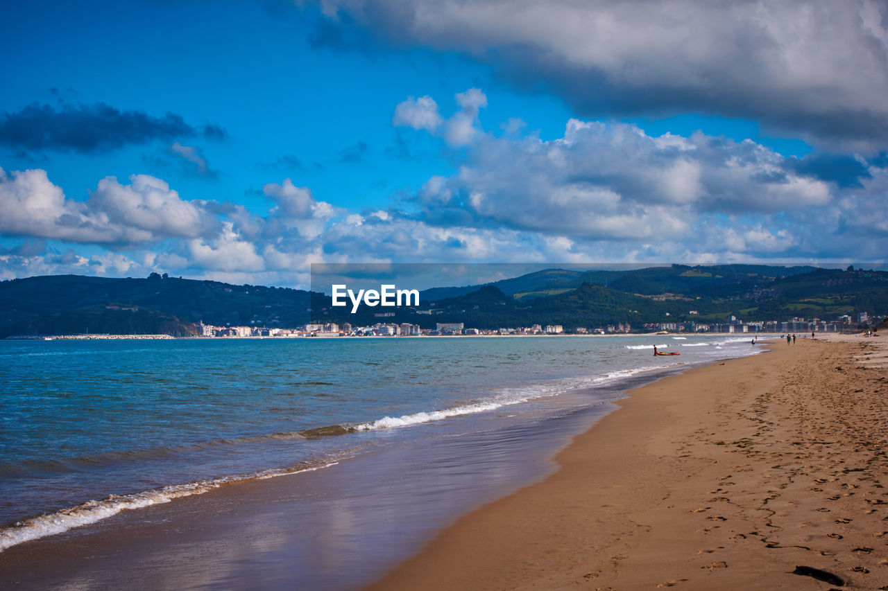 SCENIC VIEW OF BEACH AGAINST CLOUDY SKY