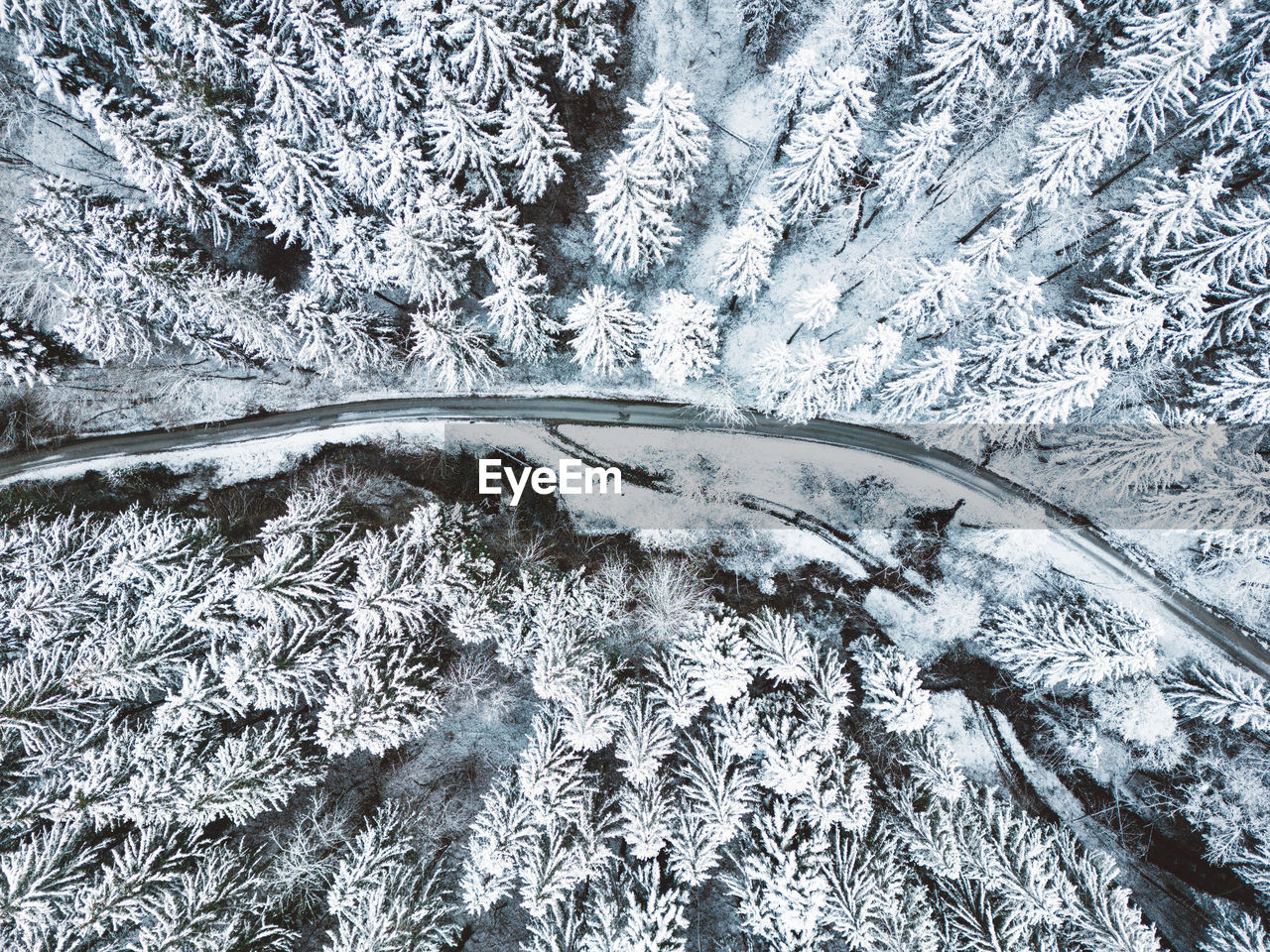 high angle view of frozen water