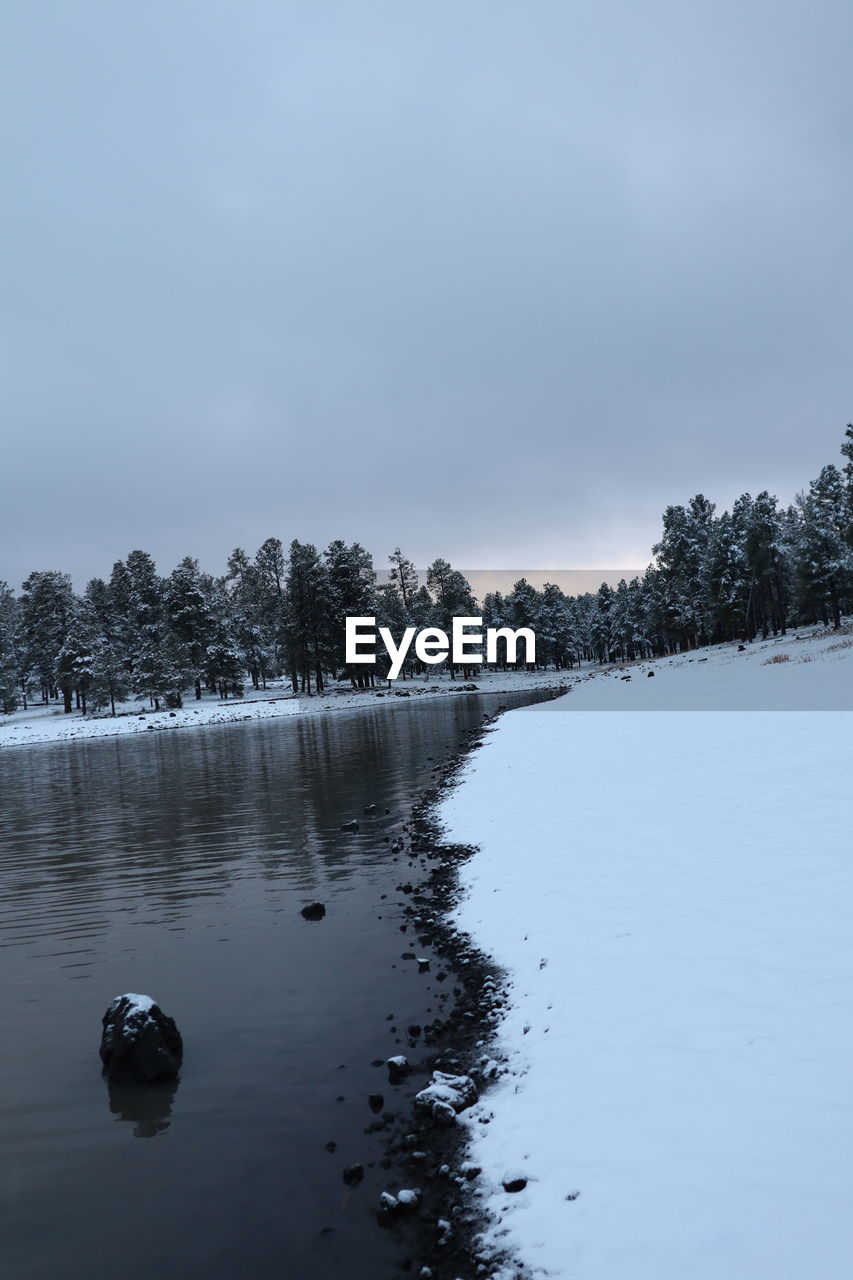 winter, nature, snow, sky, tree, reflection, plant, water, freezing, day, no people, blue, cold temperature, outdoors, cloud, beauty in nature, scenics - nature, environment, ice, tranquility, low angle view, copy space