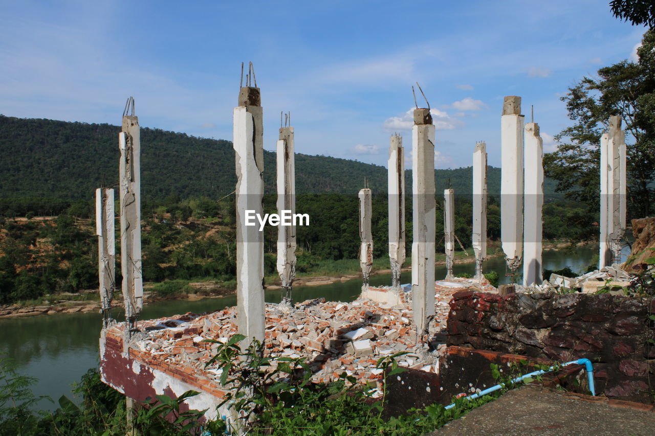 Destroyed building in the park