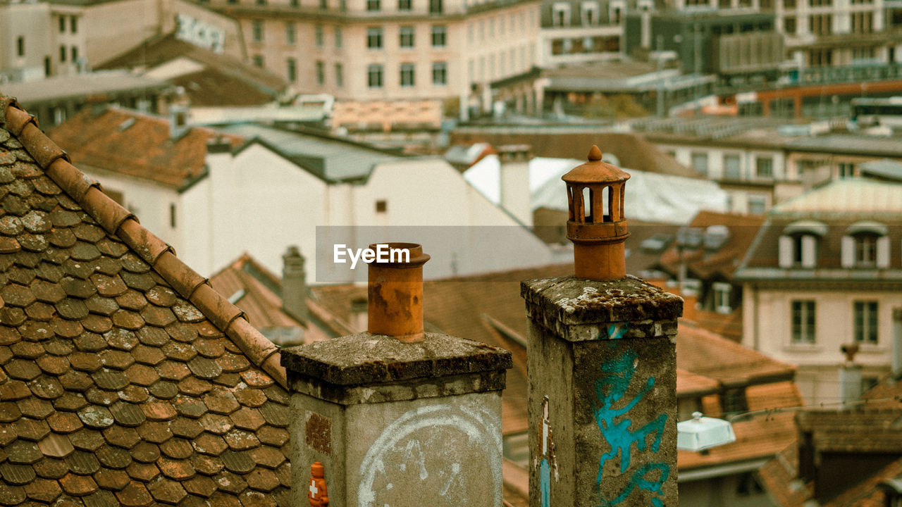 High angle view of old building in city