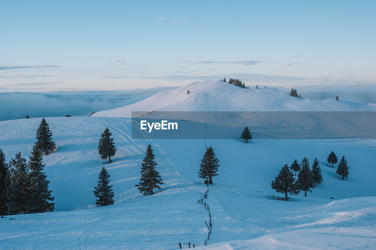 Scenic view of snow capped mountains against sky