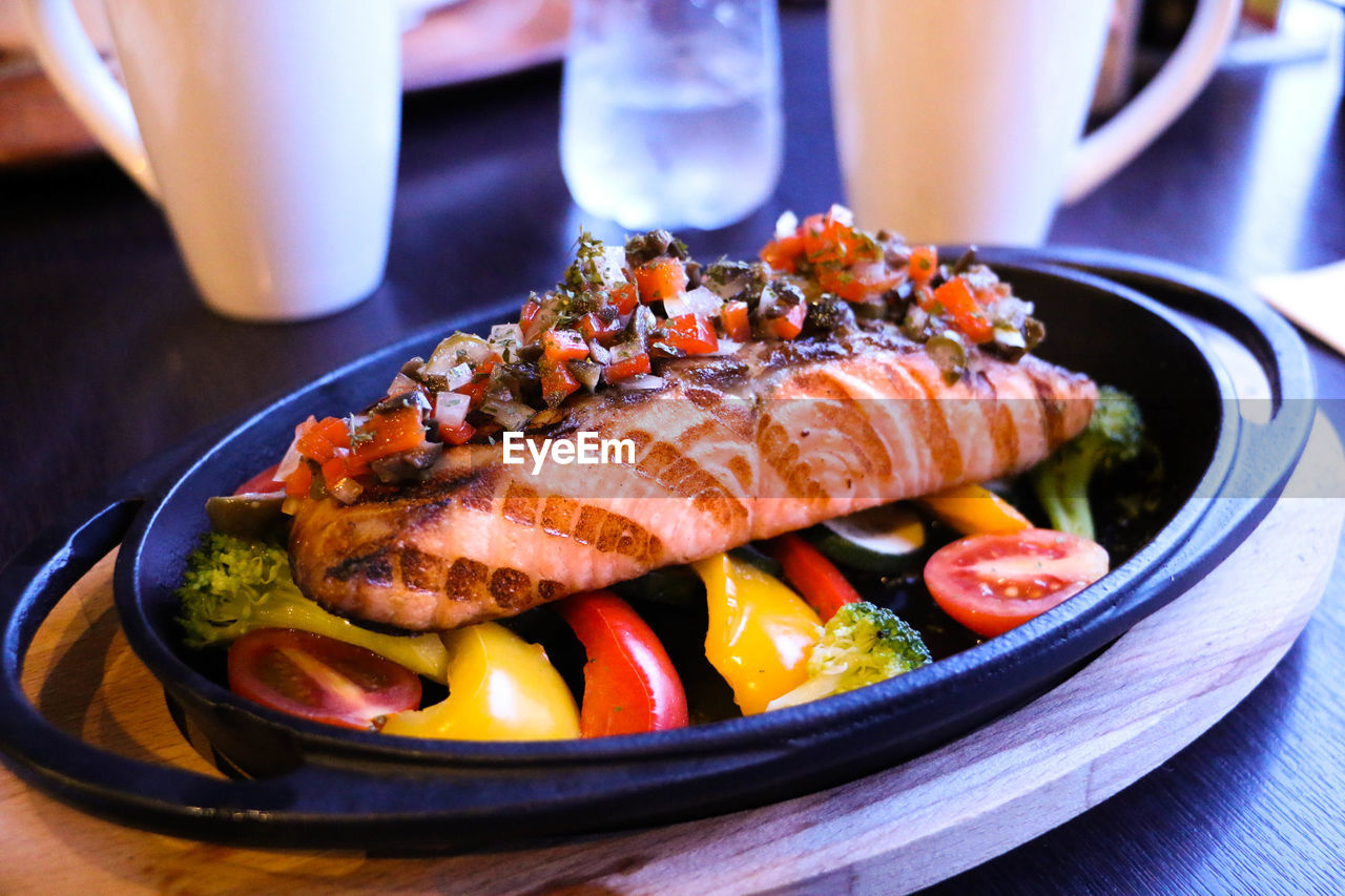 Close-up of seafood in plate on table