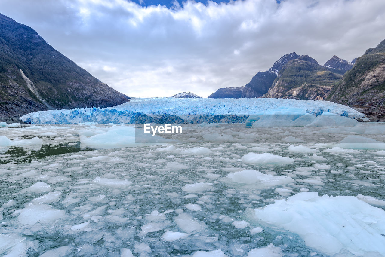 Scenic view of frozen lake against sky