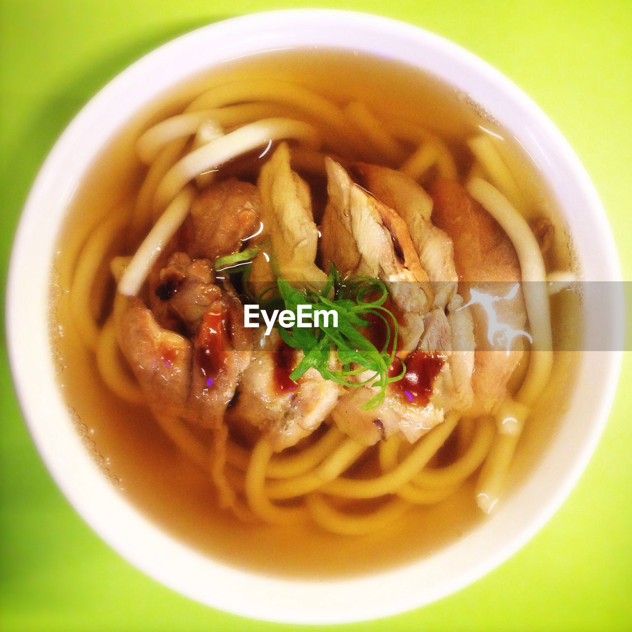 Close up of chicken stock with noodles
