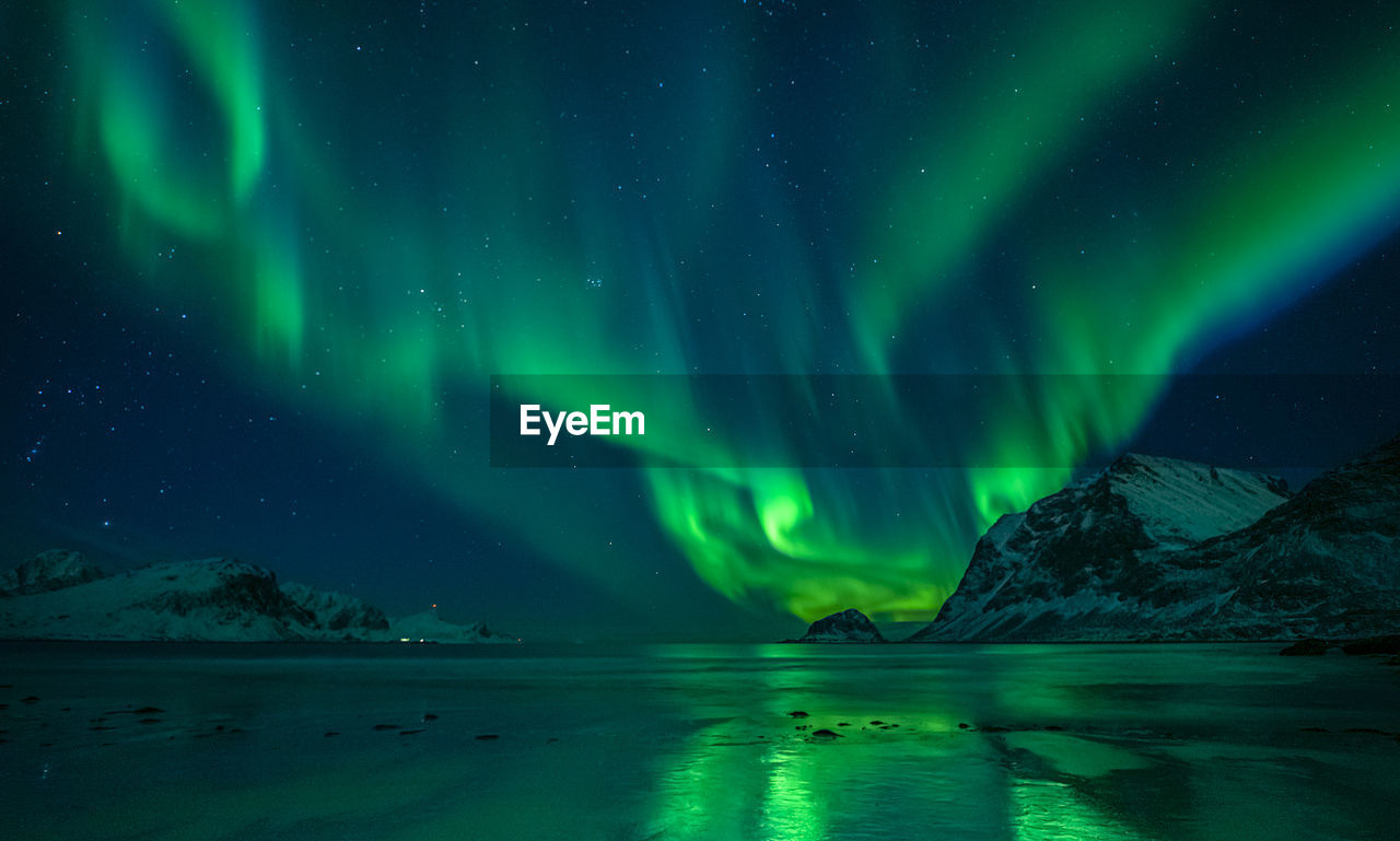 SCENIC VIEW OF SNOWCAPPED MOUNTAIN AGAINST SKY AT NIGHT