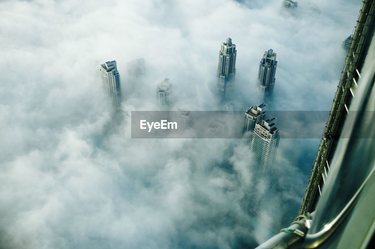 Aerial view of buildings and cloudscape