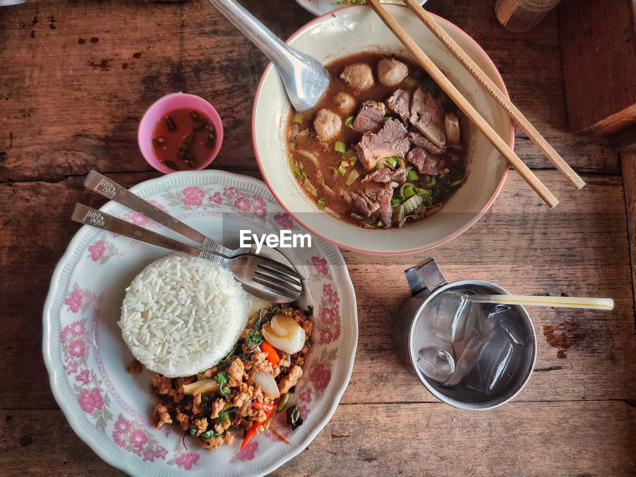 High angle view of food on table